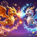 Engage in thrilling play at rikbet with a dynamic scene of dragons, casino elements, and festive energy.