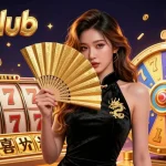 Experience the excitement of manclub with dynamic slot reels and vibrant golden prize elements in a casino setting.