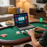 Engaging with Bom88 betting strategies while playing blackjack online in a cozy home environment