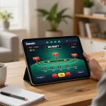 Ứng dụng Sunwin hiển thị trên máy tính bảng trong phiên blackjack trực tiếp tại một không gian thoải mái trong nhà