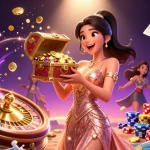 Experience the thrill of 789win with a stunning treasure chest overflowing with gems and coins.