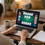 Engaging live blackjack gameplay on MM88's online platform from a stylish home gaming setup