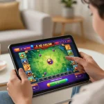Lô Đề Online gameplay on a tablet, capturing a person engaged in betting at home, highlighting interactive gaming experience.