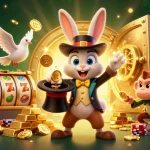 Engage with Sunwin at a vibrant casino scene filled with gold coins and exciting slot reels.