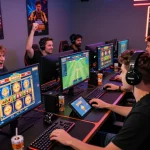 Players celebrating wins at AU88 online casino in an energetic gaming environment