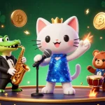 Experience the vibrant KK55 casino scene with a jazzy cat, crocodile, and bear amidst animated rewards.
