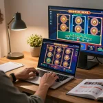 Hay88 player engaging with online slots in a cozy home setting for responsible gaming.