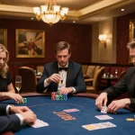 FLY88 VIP casino experience showcasing players strategizing in an upscale poker game