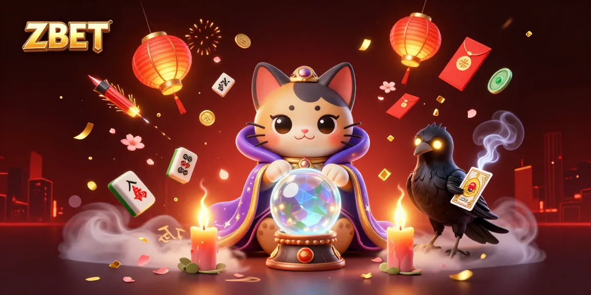 ZBET engages players with vibrant casino elements and mystical characters in a dynamic 3D illustration.