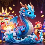 Experience the excitement of lu88 with a vibrant 3D illustration depicting a jackpot celebration with dragons, slots, and treasure.