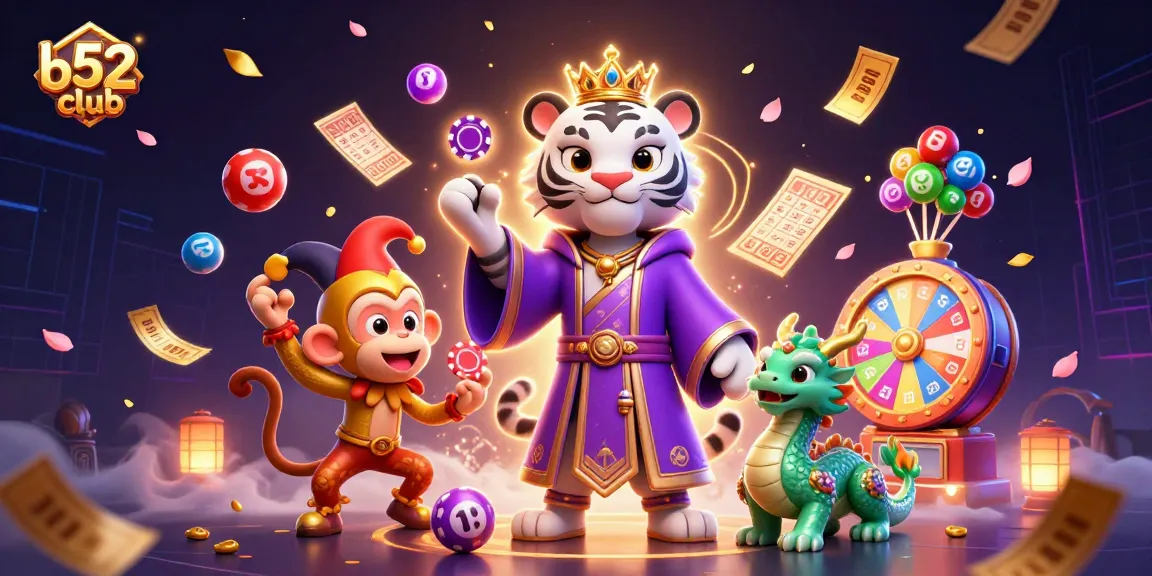 b52club offers an exciting gaming experience with a lively scene featuring a white tiger and engaging visuals.