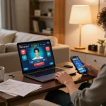 Player engaged in strategic blackjack betting at home with 68win gaming setup