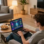 Player enjoying casino games at home showcasing 99OK's dynamic online gaming experience.