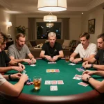 Players engaged in a competitive SC88 poker night with vibrant chips and stylish decor.