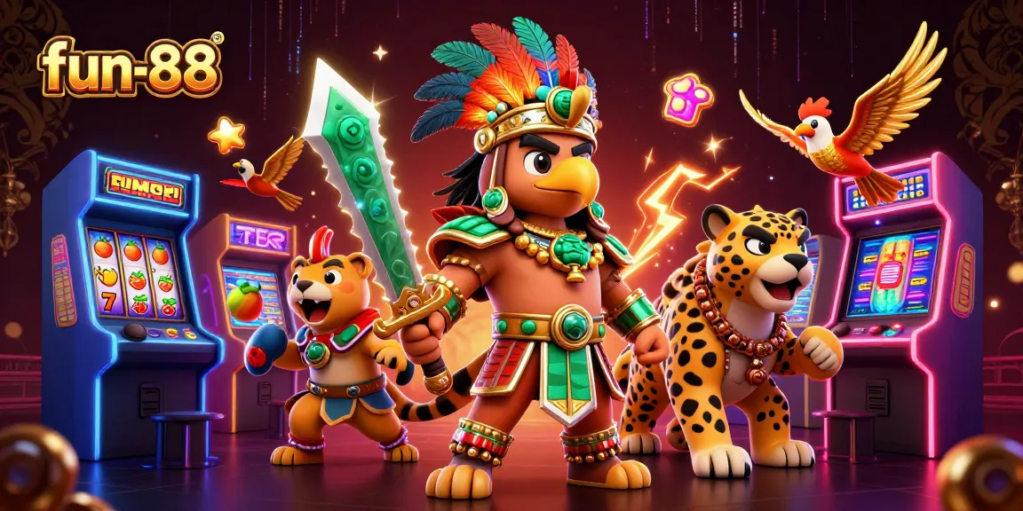 Spin reels and win big at fun-88 with vibrant casino games surrounding epic warriors.