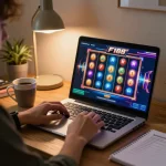 Person enjoying online slots on F168 platform at home, showcasing a cozy gaming setup