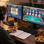 Player engaging with Nhà cái KK55 online games, showing strategy notes and gaming interface.