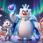Toto-themed gambling fun with an ice king polar bear and silver fox, surrounded by vibrant lottery elements.