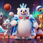 Engage with the thrilling world of 888now, featuring an ice king and companion amidst vibrant sports betting action.