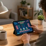 Engaged player enjoying F168 online casino on tablet in cozy home setting
