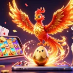 Engage in thrilling slots at GG88 with a vibrant phoenix and gold-hatch chick in a dynamic gaming scene.