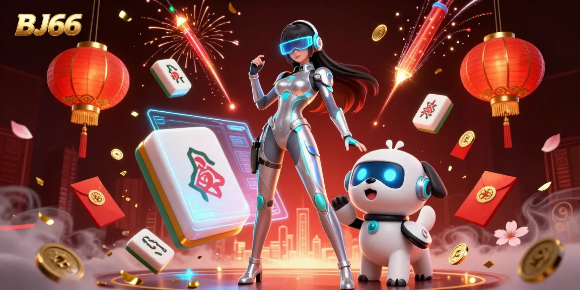 Experience thrilling gameplay with BJ66 in a vibrant 3D casino scene filled with floating game elements.