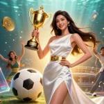 Experience the thrill of ALO789 with a victorious champion amidst vibrant betting elements.
