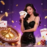 Experience the thrill of winning with 3win in this vibrant casino-themed illustration featuring a glamorous scene.