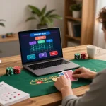 Play fly88 online blackjack on laptop while strategizing with guidebooks for better odds.