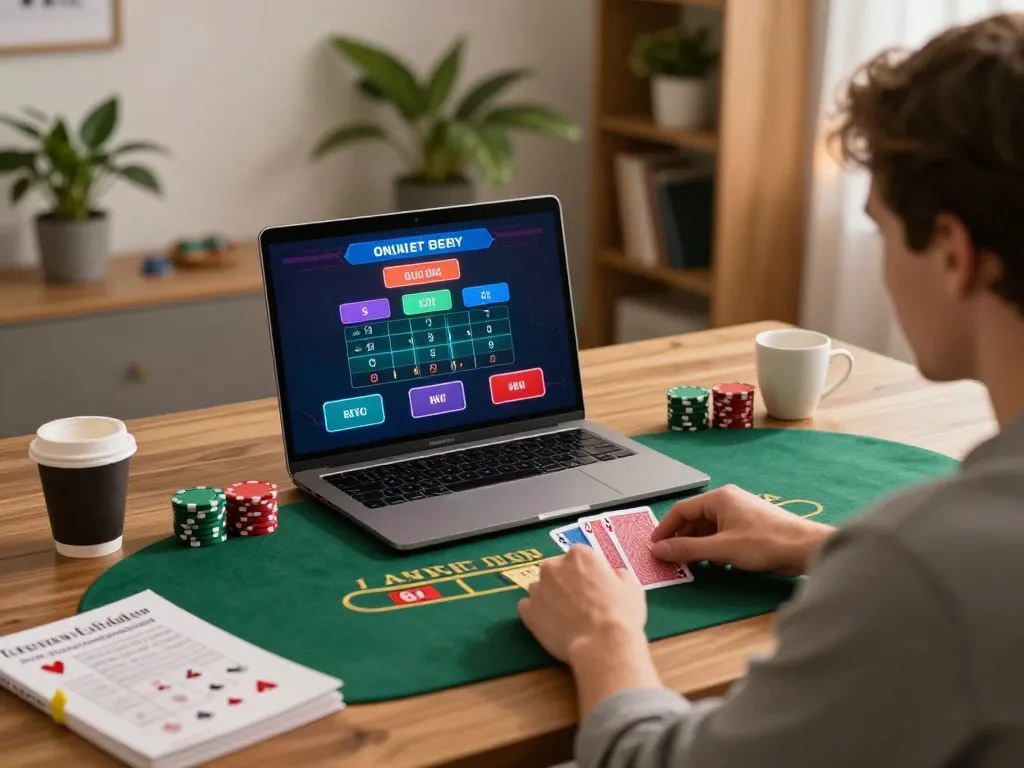 Play fly88 online blackjack on laptop while strategizing with guidebooks for better odds.