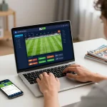 Engaging in live football betting on BJ88 platform, showcasing user excitement and interactive interface.