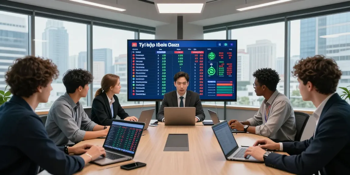 Sports analysts discussing tỷ lệ kèo nhà cái strategies in a bright, dynamic environment.