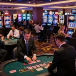 Players enjoy games at SC88VN casino, showcasing vibrant slot machines and lively atmosphere.