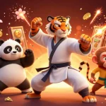 Experience NET88 gaming excitement with colorful slot reels and charming characters in action.