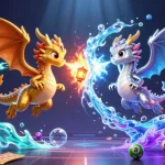 Engage in thrilling lottery action with 82VN's animated scene of dragons and colorful elements.