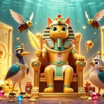 Experience the excitement of Hay88 with a 3D pharaoh cat surrounded by golden jackpots and gems.