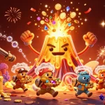 Experience the thrill of kjc gaming as golden treasures erupt around joyful explorers in 3D.