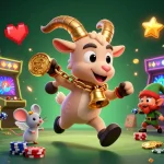 Sv88 showcases a lively scene with Krampus, an angel mouse, and mischievous elves engaging in casino action.