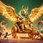 Experience thrilling gameplay with KK55 featuring a majestic golden scarab beetle leading an adventurous gambling scene.