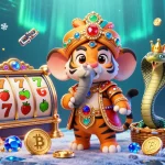 Play exciting games with 123hero, featuring slots and cash rewards in a dynamic casino scene.