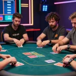 Permainan poker online cika4d dengan pemain fokus dan suasana meriah di meja digital.