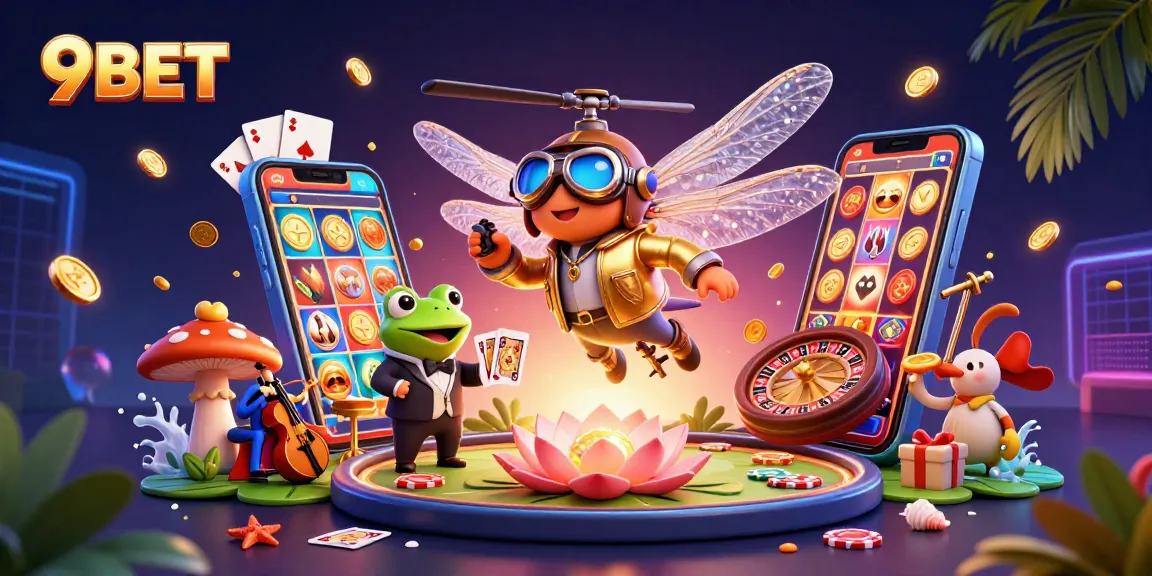 Engage with 9BET's vibrant casino scene with dynamic characters and interactive gaming elements.