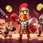 Engage with gg88's vibrant casino world featuring cartoon characters amidst glimmering crypto coins.