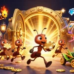 Engage in thrilling gameplay at s666 while cartoon ants race with giant poker chips in a dazzling casino heist scene.