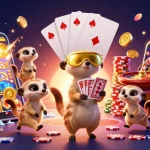 Engage with 566BET in a vibrant casino scene featuring playful meerkats and exciting gaming elements.