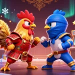 NOVA88 gaming action featuring fighting roosters, casino elements, and vibrant arcade machines