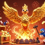 Engage with hello 88 as a golden phoenix symbolizes victory in a vibrant casino scene.