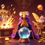 BJ88 presents a vibrant 3D casino scene featuring a fortune teller, librarian, and magical elements.
