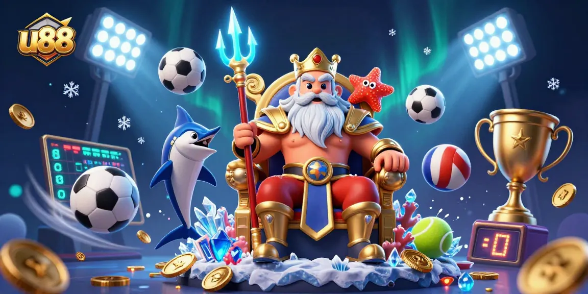 Experience thrilling casino action at u88 with Neptune and vibrant game elements in a dynamic scene.