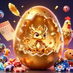 rikvip showcases a golden dragon emerging from poker chips amidst a vibrant casino scene, highlighting gaming excitement.